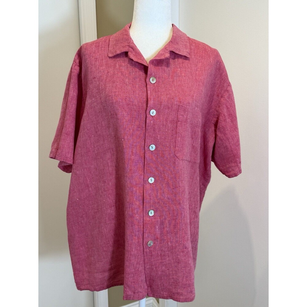 Flax Women's Linen Button Down Boxy Shirt Pink Large Lagenlook Quiet Luxury